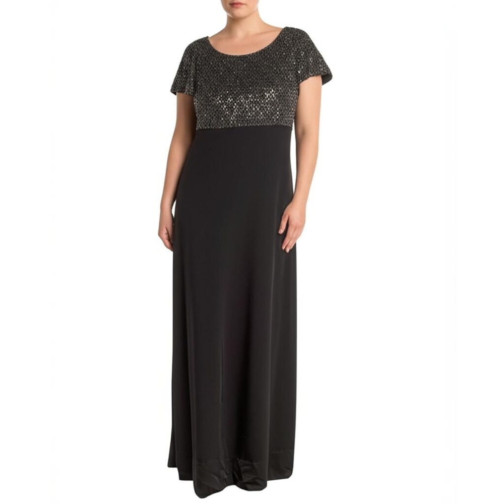 Linda Allard Ellen Tracy Maxi Dress 10 Black Vintage 80s 90s Beaded‎ Glamour